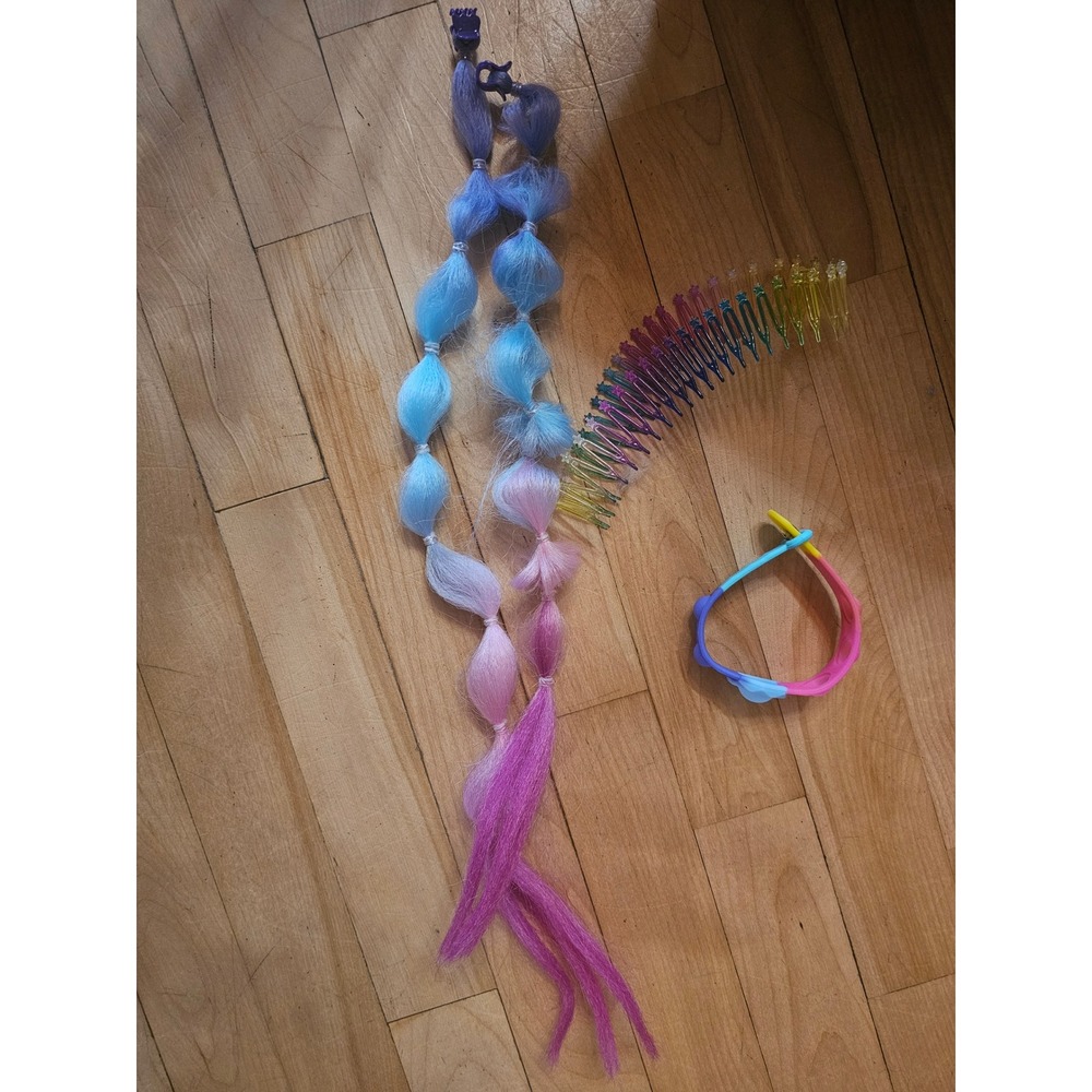 Kids Rainbow Hair Accessories Bundle Ombre Extensions Star Clips Pop It Bracelet